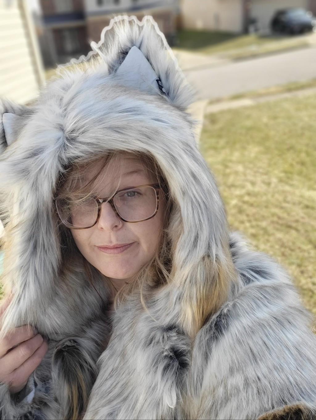 Spirithoods Multitone Grey And Tan Faux Fur Wolf Hood